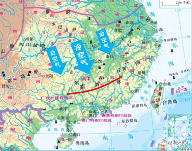 已经逐渐变得活跃,但是由于冷空气自身强度不够,同时再被南岭山脉阻挡